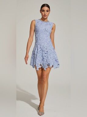 Abundance Ophelia Light Blue Floral Lace Mini Dress with diamond detail-Small
